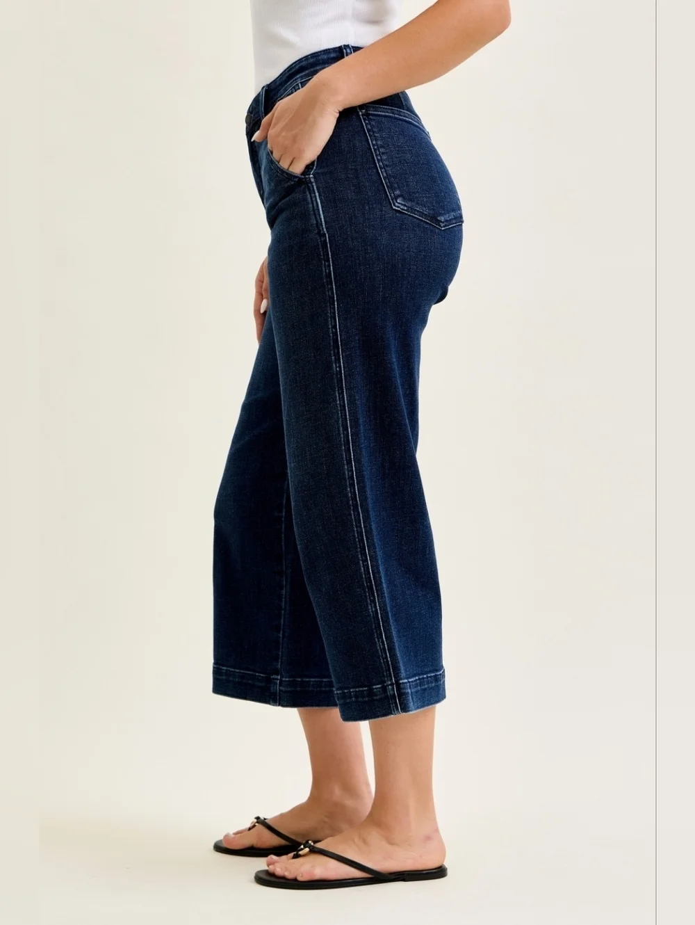 Judy Blue HR Dark Wash Wide Leg Ankle Trouser Jeans Slant Pocket Various NEW